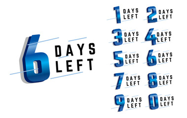 Set of number day left design vector