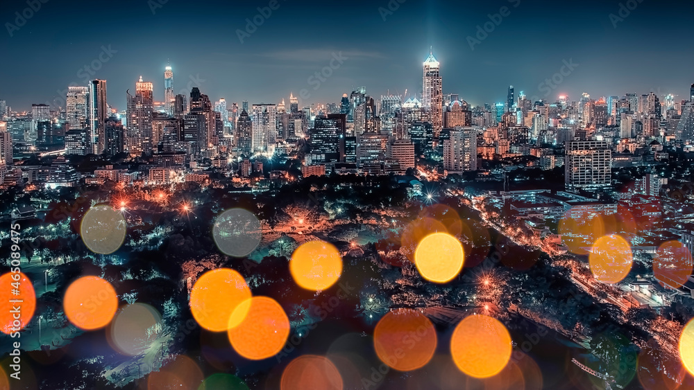 Wall mural bangkok city aerial view in the evening, thailand