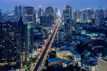 Bangkok city aerial view in the evening, Thailand
