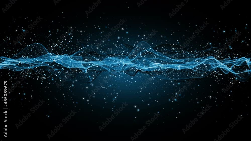 Aufkleber futuristic animation with wave object and glitter particles in slow motion, 4096x2304 loop 4k