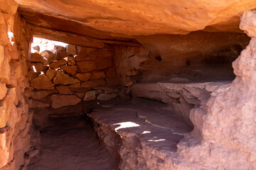 Inside a Rock dwelling house in the Arizona desert.