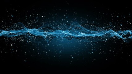 Futuristic animation with wave object and glitter particles in slow motion, 4096x2304 loop 4K