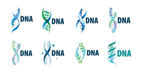 A set of vector logos in the shape of a DNA spiral