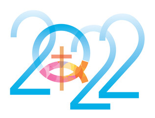 
Jesus fish symbol new year.
 2022 new year with Jesus fish symbol with cross. Isolated on white background. Vector available.