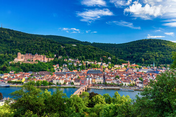 Heidelberg skyline aerial view from above. Heidelberg skyline aerial view of old town river and bridge, Germany. Aerial View of Heidelberg, Germany Old Town. Video of the aerial view of Heidelberg.