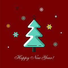 Christmas tree made of beautiful snowflakes template for greeting card Merry Christmas Happy New Year. Stars and snowflakes as decoration. Vector illustration 