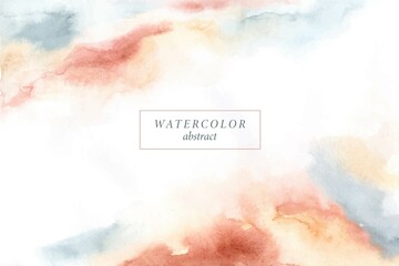 Abstract horizontal watercolor background. Colorful hand painted stains in beige, yellow, ivory, pink, blue, grey