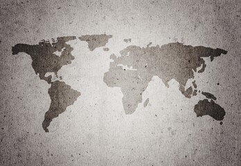 Grey grunge map of the world over metal texture