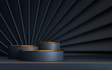 Gold podium on dark abstract look background empty space Platform for product promotion 3d rendering