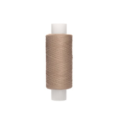 Spool of beige sewing thread isolated on white