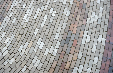 Pavement bricks of grey and reddish colors as background.