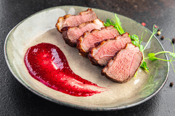 duck breast second course fresh ready to eat meal snack on the table copy space food background rustic