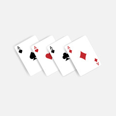 Set of four aces, vector playing cards, casino gambling