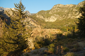 Turkish Taurus mountains in the rays of the setting sun.