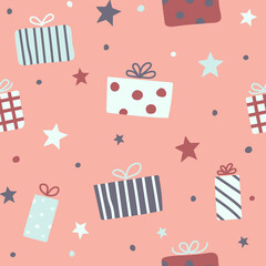 Seamless pattern with Christmas gift boxes. Vector