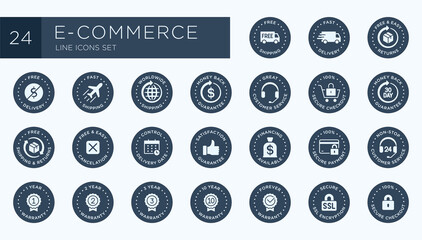 E-commerce, online shopping line icons set. Modern graphic design concepts, simple outline elements collection.