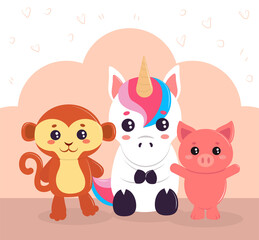 kawaii unicorn and animals