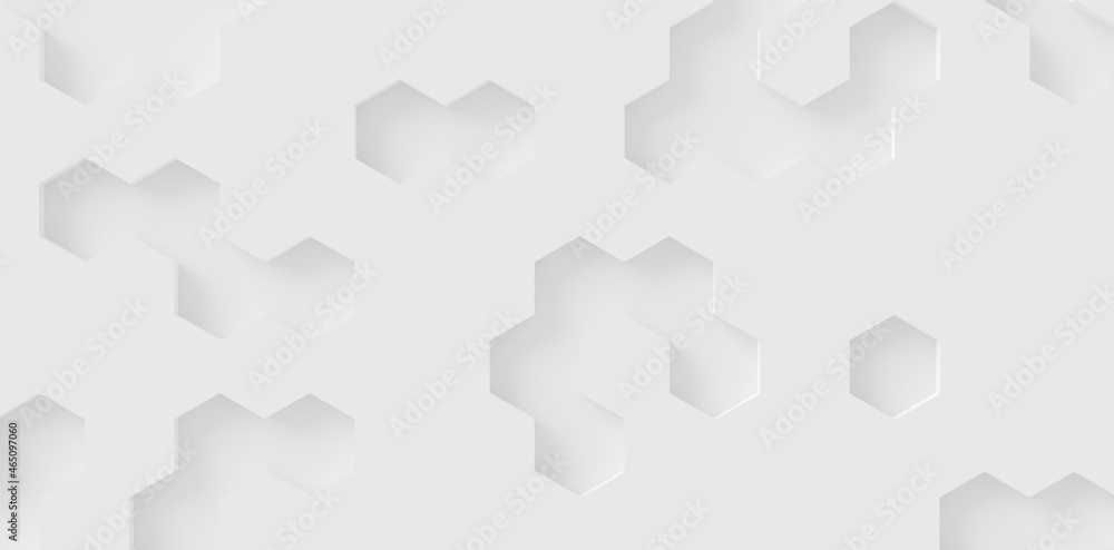 Poster modern minimal white random honeycomb hexagon geometrical pattern background inlay template flat lay