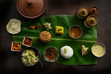 South Indian thali on a banana leaf 