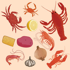 Shellfish with vegetables for a seafood boil 