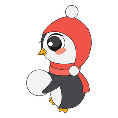 Cute christmas penguin in cartoon style. Vector illustration.