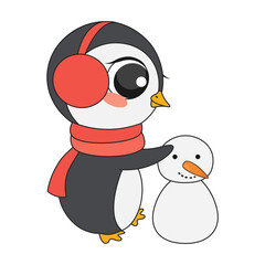 Cute christmas penguin in cartoon style. Vector illustration.