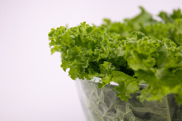 Close up Kale Leaves in a glass Bowl