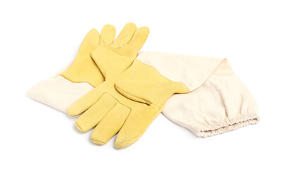 Protective gloves on white background. Safety equipment