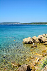 The late summer coastline near to Punat on Krk Island in Primorje-Gorski Kotar County in western Croatia

