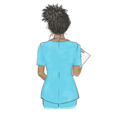 Black nurse hand drawn illustration. Female health worker