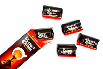 Italy – October 25, 2021: Pocket Coffee Espresso. Pocket Coffee is a brand of food products made in Italy by Ferrero
