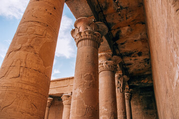 The ruins of the ancient temple of Horus in Edfu, Egypt