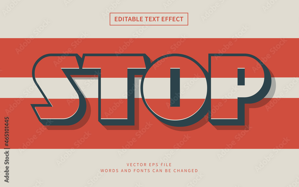 Poster stop retro text effect. vintage 3d font style perfect for title or heading element.