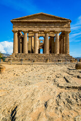 Fototapeta na wymiar Valley of the Temples (Valle dei Templi), The Temple of Concordia, an ancient Greek Temple built in the 5th century BC, Agrigento, Sicily. Temple of Concordia, Agrigento, Sicily, Italy