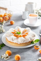 Cake cheesecake with apricots, summer dessert.