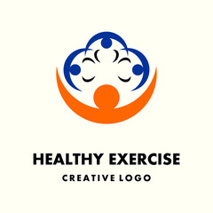 Gymnastic Logo, gymnastics logo template, gym. logo for a healthy gymnastics group or community. 4 people in a circle shape icon, leader and member illustration