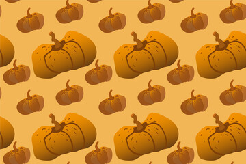 Seamless pattern happy halloween party. Endless orange background with many pumpkin. Hand drawing vector clip art graphic elements for creative design, printable textile and decor.