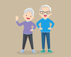 Fototapeta na wymiar Elderly couple strong body with doing exercises