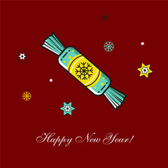 Candy for the holiday. Firecracker for New Year or Christmas. Postcard with candy or firecracker to decorate the holiday. Festive firecracker for birthday or holidays. Happy New Year.