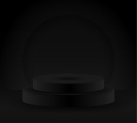 Black Dark Pedestal Podium Product Display Background Vector 3d illustration