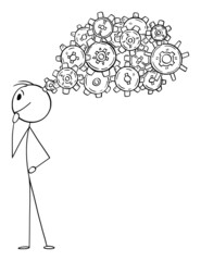 Person Thinking, Concept of Idea, Creativity and Inspiration, Vector Cartoon Stick Figure Illustration