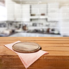Table empty background and kitchen interior.