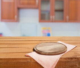 Table empty background and kitchen interior.