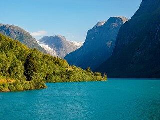 Lovatnet Lake with Bodalsbreen at background, Norway