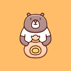 Cute bear holding gold sack illustration. Vector graphics for t-shirt prints and other uses.