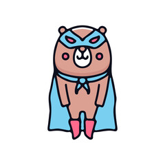 Cartoon bear super hero illustration. Vector graphics for t-shirt prints and other uses.