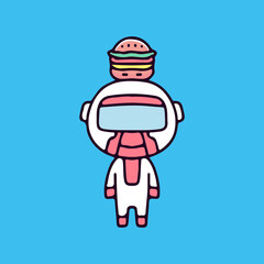 Little astronaut with burger on head illustration. Vector graphics for t-shirt prints and other uses.