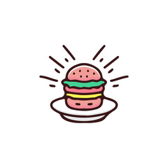 Burger on plate illustration. Vector graphics for t-shirt prints and other uses.