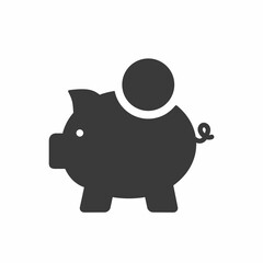 Black-colored cash piggy bank, icon, vector.