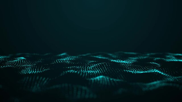 Wave of dust particles. Futuristic point wave Abstract wave dots in dark background . 3d rendering